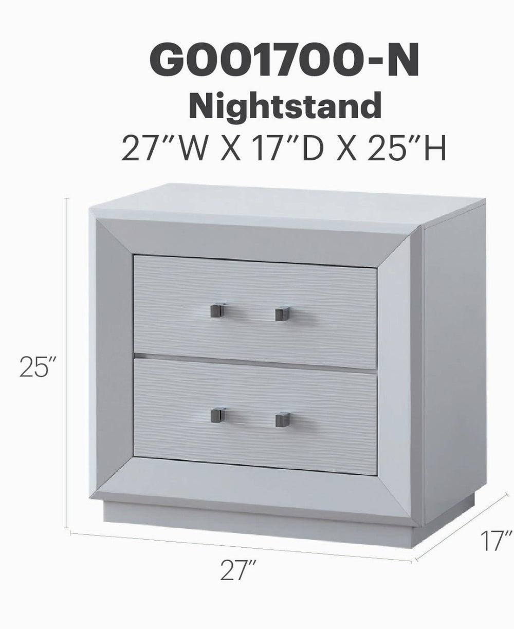 English Elm Mars Two-drawer White Gloss Nightstand with Chrome Lucite Hardware for Modern Bedrooms B078P532717