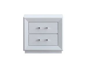 English Elm Mars Two-drawer White Gloss Nightstand with Chrome Lucite Hardware for Modern Bedrooms B078P532717