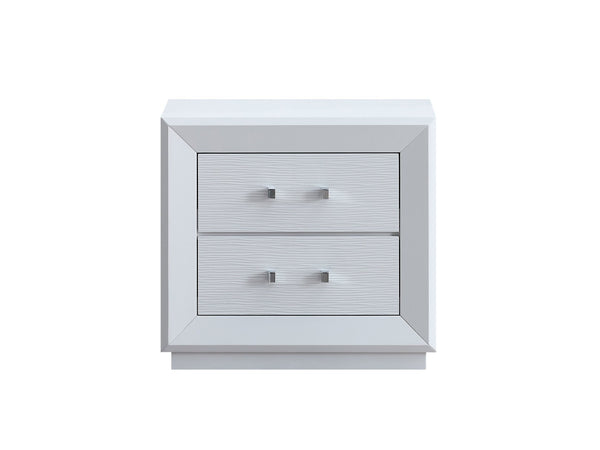 English Elm Mars Two-drawer White Gloss Nightstand with Chrome Lucite Hardware for Modern Bedrooms B078P532717