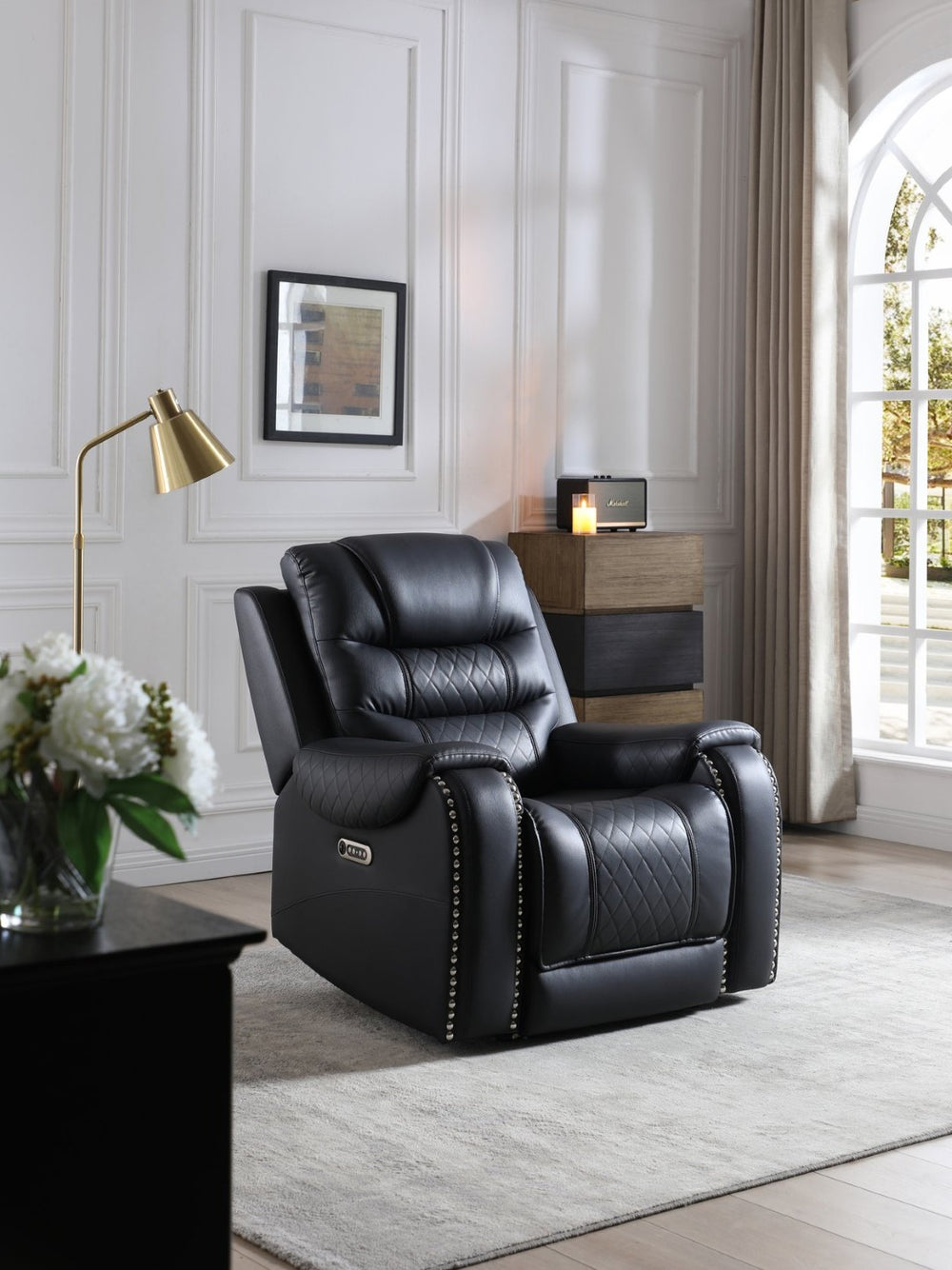 English Elm G00600-rc Faux Leather Rocker Recliner with Pub Back and Built-in Storage Pocket B078P532718