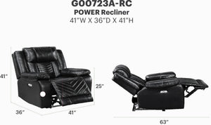 English Elm Sensa Power Recliner with Led Accent Lighting Chevron Quilted Faux Leather Lounge Chair Black B078P537190