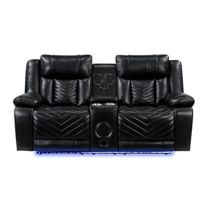 English Elm Sensa Power Reclining Loveseat with Bluetooth Speakers Led Lighting and Wireless Charging Black B078P537191