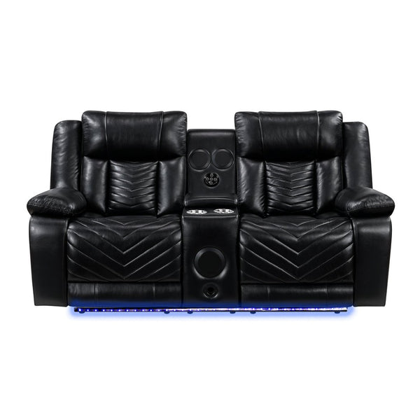 English Elm Sensa Power Reclining Loveseat with Bluetooth Speakers Led Lighting and Wireless Charging Black B078P537191