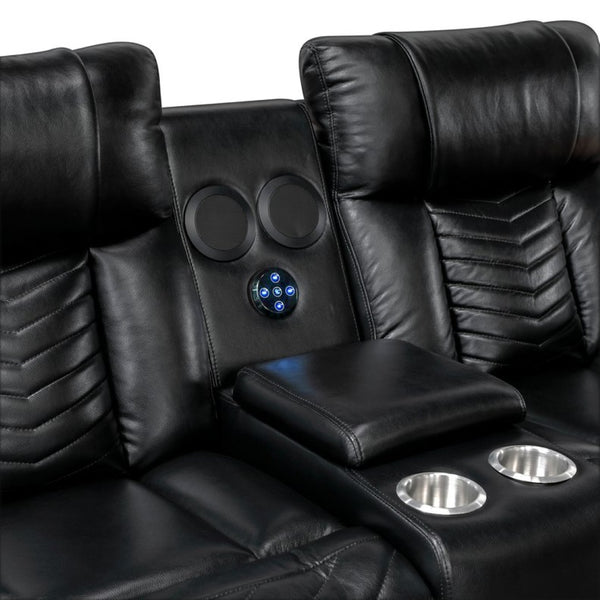 English Elm Sensa Power Reclining Loveseat with Bluetooth Speakers Led Lighting and Wireless Charging Black B078P537191