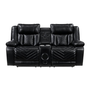 English Elm Sensa Power Reclining Loveseat with Bluetooth Speakers Led Lighting and Wireless Charging Black B078P537191