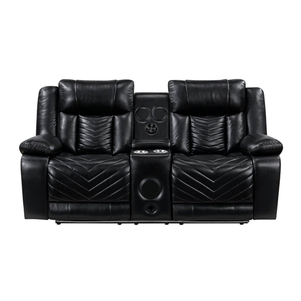 English Elm Sensa Power Reclining Loveseat with Bluetooth Speakers Led Lighting and Wireless Charging Black B078P537191