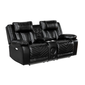 English Elm Sensa Power Reclining Loveseat with Bluetooth Speakers Led Lighting and Wireless Charging Black B078P537191