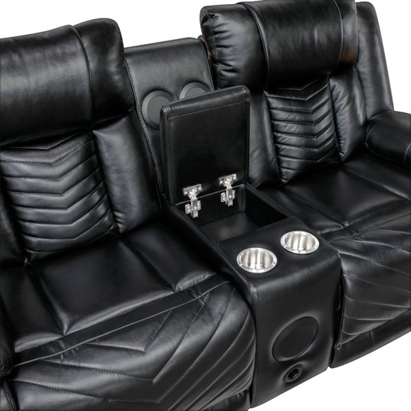 English Elm Sensa Power Reclining Loveseat with Bluetooth Speakers Led Lighting and Wireless Charging Black B078P537191