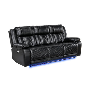 English Elm Sensa Power Reclining Sofa with Led Lighting Console Wireless Charging Faux Leather Black B078P537192