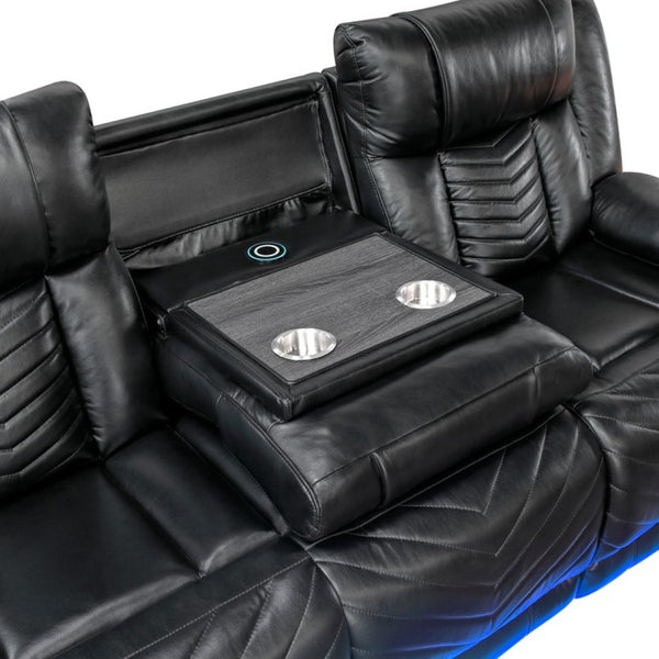 English Elm Sensa Power Reclining Sofa with Led Lighting Console Wireless Charging Faux Leather Black B078P537192