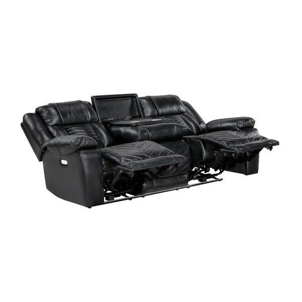 English Elm Sensa Power Reclining Sofa with Led Lighting Console Wireless Charging Faux Leather Black B078P537192