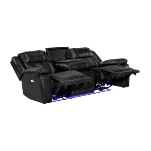 English Elm Sensa Power Reclining Sofa with Led Lighting Console Wireless Charging Faux Leather Black B078P537192