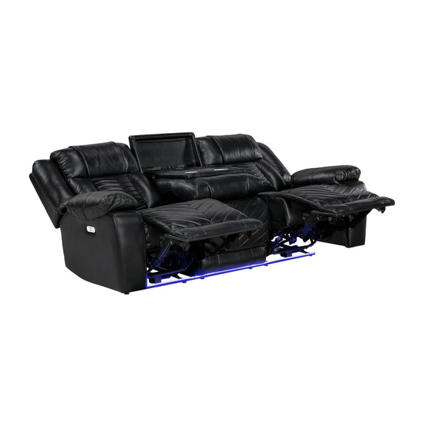 English Elm Sensa Power Reclining Sofa with Led Lighting Console Wireless Charging Faux Leather Black B078P537192
