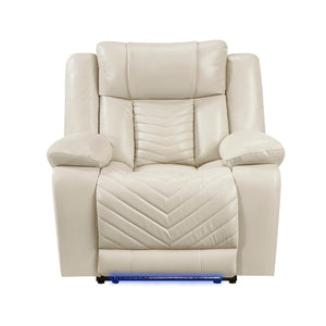 English Elm Sensa Power Recliner with Led Accent Lighting Chevron Quilted Faux Leather Lounge Chair Beige B078P537193