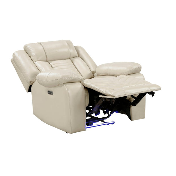English Elm Sensa Power Recliner with Led Accent Lighting Chevron Quilted Faux Leather Lounge Chair Beige B078P537193