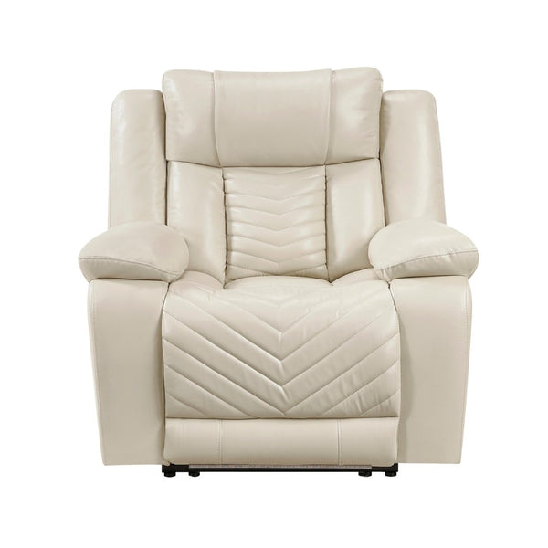 English Elm Sensa Power Recliner with Led Accent Lighting Chevron Quilted Faux Leather Lounge Chair Beige B078P537193