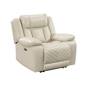 English Elm Sensa Power Recliner with Led Accent Lighting Chevron Quilted Faux Leather Lounge Chair Beige B078P537193