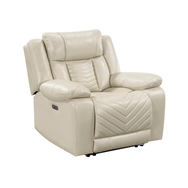 English Elm Sensa Power Recliner with Led Accent Lighting Chevron Quilted Faux Leather Lounge Chair Beige B078P537193