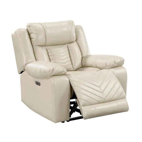 English Elm Sensa Power Recliner with Led Accent Lighting Chevron Quilted Faux Leather Lounge Chair Beige B078P537193