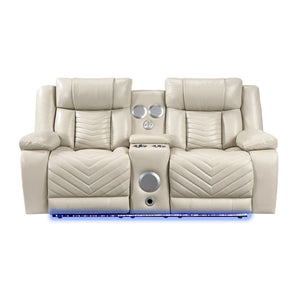 English Elm Sensa Power Reclining Loveseat with Bluetooth Speakers Led Lighting and Wireless Charging Beige B078P537194