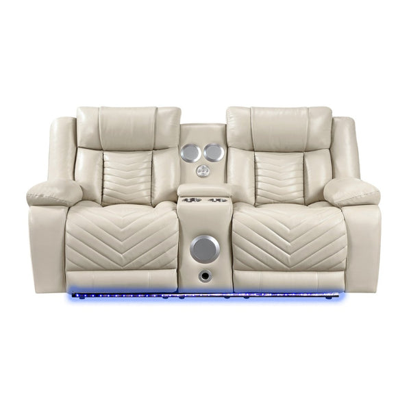 English Elm Sensa Power Reclining Loveseat with Bluetooth Speakers Led Lighting and Wireless Charging Beige B078P537194
