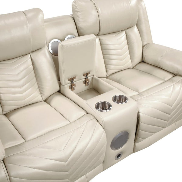 English Elm Sensa Power Reclining Loveseat with Bluetooth Speakers Led Lighting and Wireless Charging Beige B078P537194