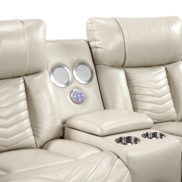 English Elm Sensa Power Reclining Loveseat with Bluetooth Speakers Led Lighting and Wireless Charging Beige B078P537194