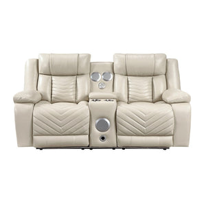 English Elm Sensa Power Reclining Loveseat with Bluetooth Speakers Led Lighting and Wireless Charging Beige B078P537194