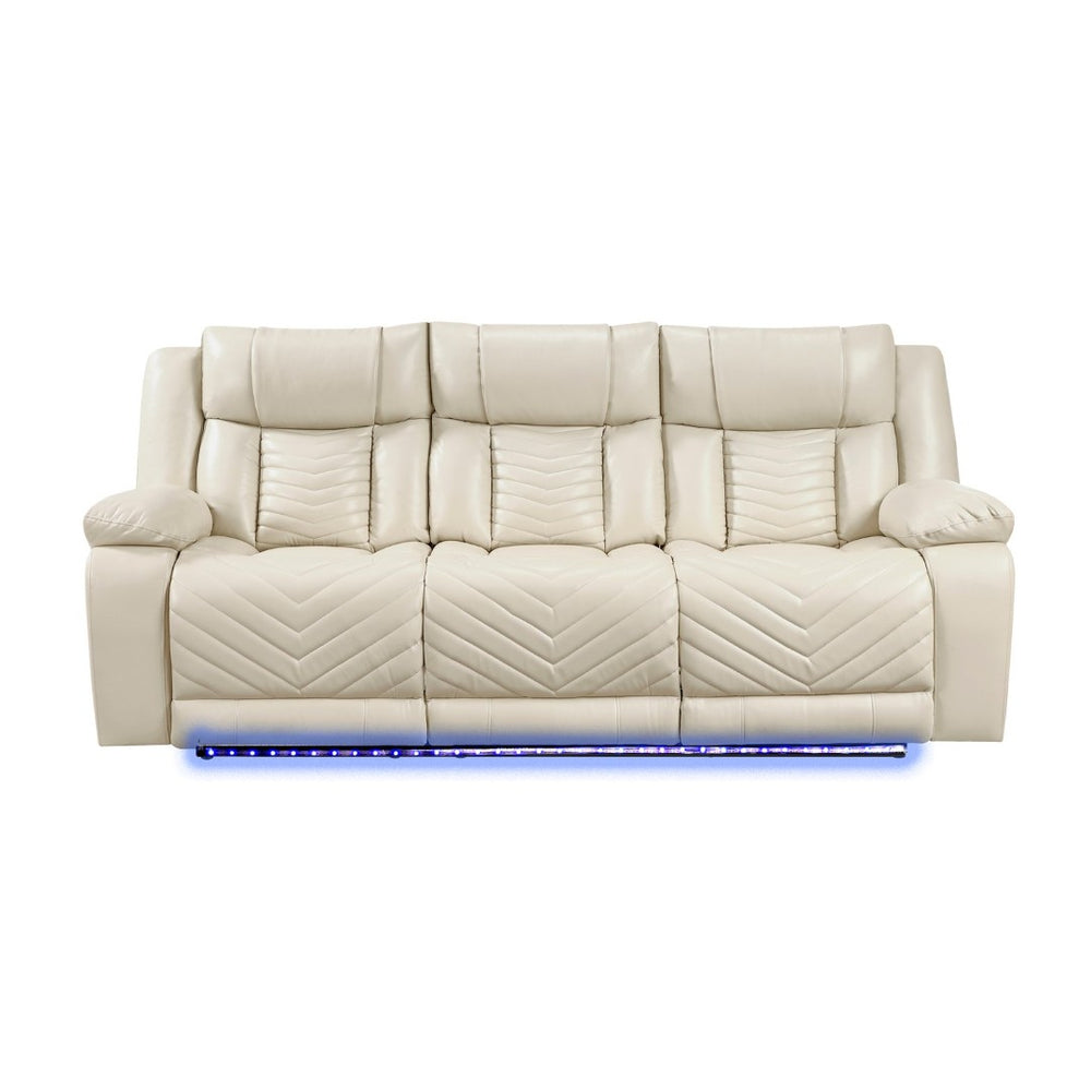 English Elm Sensa Power Reclining Sofa with Led Lighting Console Wireless Charging Faux Leather Beige B078P537195
