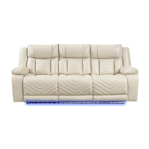 English Elm Sensa Power Reclining Sofa with Led Lighting Console Wireless Charging Faux Leather Beige B078P537195