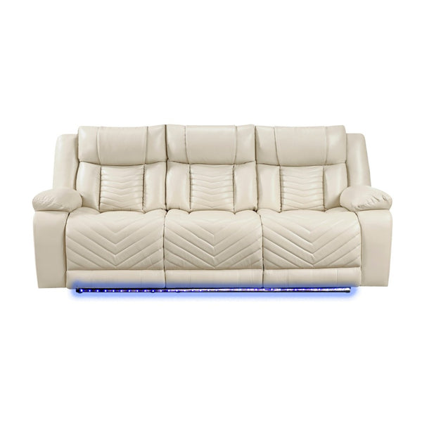 English Elm Sensa Power Reclining Sofa with Led Lighting Console Wireless Charging Faux Leather Beige B078P537195