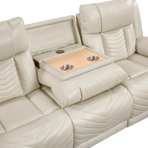 English Elm Sensa Power Reclining Sofa with Led Lighting Console Wireless Charging Faux Leather Beige B078P537195
