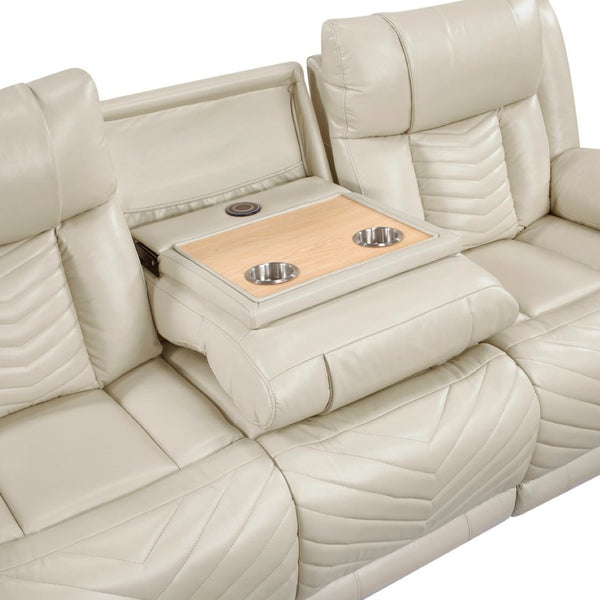 English Elm Sensa Power Reclining Sofa with Led Lighting Console Wireless Charging Faux Leather Beige B078P537195
