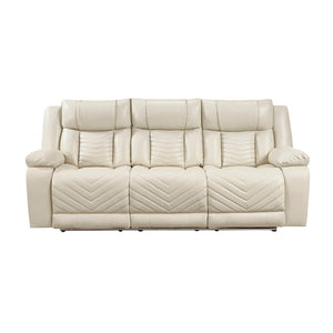 English Elm Sensa Power Reclining Sofa with Led Lighting Console Wireless Charging Faux Leather Beige B078P537195