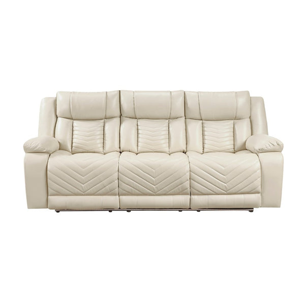 English Elm Sensa Power Reclining Sofa with Led Lighting Console Wireless Charging Faux Leather Beige B078P537195