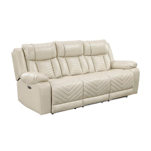 English Elm Sensa Power Reclining Sofa with Led Lighting Console Wireless Charging Faux Leather Beige B078P537195