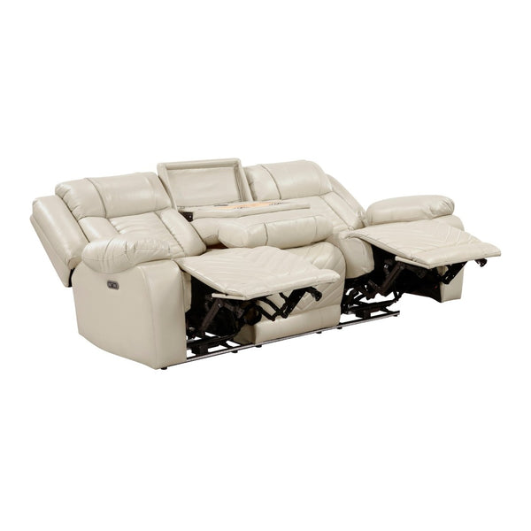 English Elm Sensa Power Reclining Sofa with Led Lighting Console Wireless Charging Faux Leather Beige B078P537195