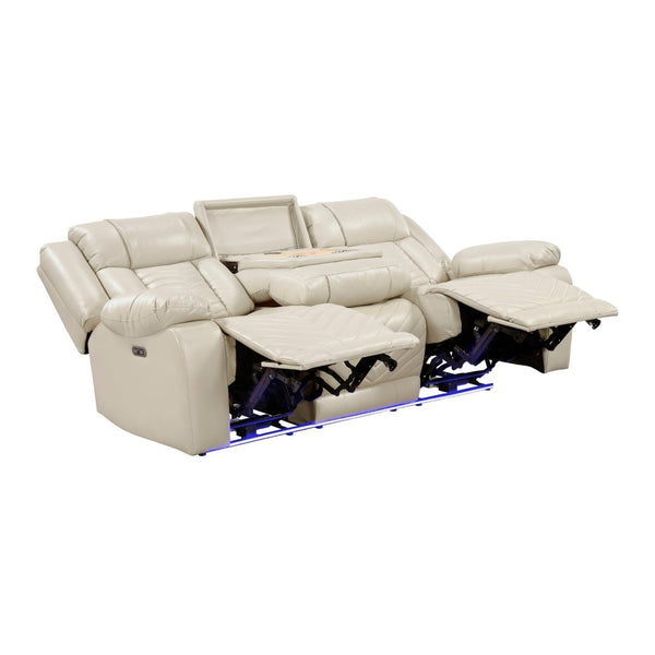 English Elm Sensa Power Reclining Sofa with Led Lighting Console Wireless Charging Faux Leather Beige B078P537195