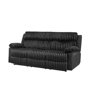 English Elm Plush Cinema Style 3 Seat Reclining Sofa with Led Underglow and Console Black B078P537197