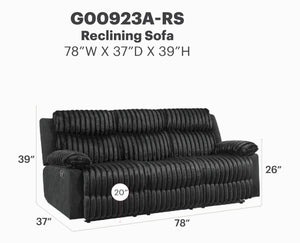 English Elm Plush Cinema Style 3 Seat Reclining Sofa with Led Underglow and Console Black B078P537197
