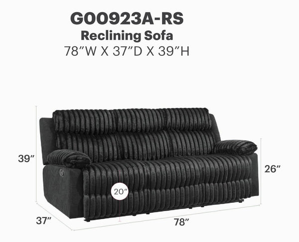 English Elm Plush Cinema Style 3 Seat Reclining Sofa with Led Underglow and Console Black B078P537197