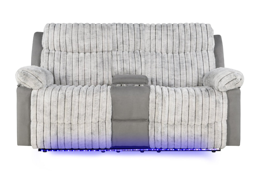 English Elm Plush Manual Reclining Loveseat Teddy Fabric Faux Leather with Led Base Lighting B078P537198