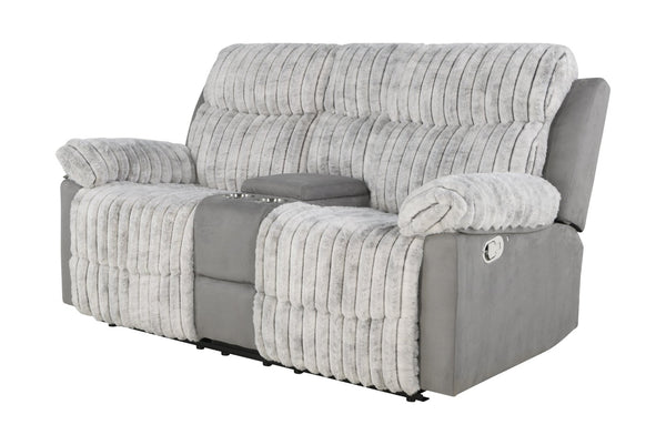 English Elm Plush Manual Reclining Loveseat Teddy Fabric Faux Leather with Led Base Lighting B078P537198