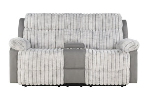 English Elm Plush Manual Reclining Loveseat Teddy Fabric Faux Leather with Led Base Lighting B078P537198