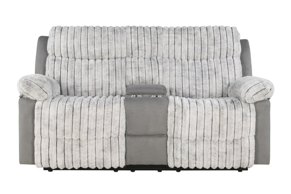 English Elm Plush Manual Reclining Loveseat Teddy Fabric Faux Leather with Led Base Lighting B078P537198