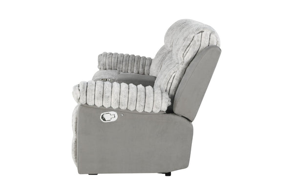 English Elm Plush Manual Reclining Loveseat Teddy Fabric Faux Leather with Led Base Lighting B078P537198