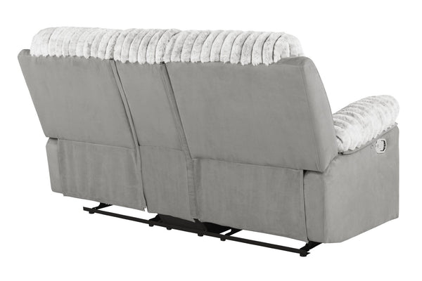 English Elm Plush Manual Reclining Loveseat Teddy Fabric Faux Leather with Led Base Lighting B078P537198