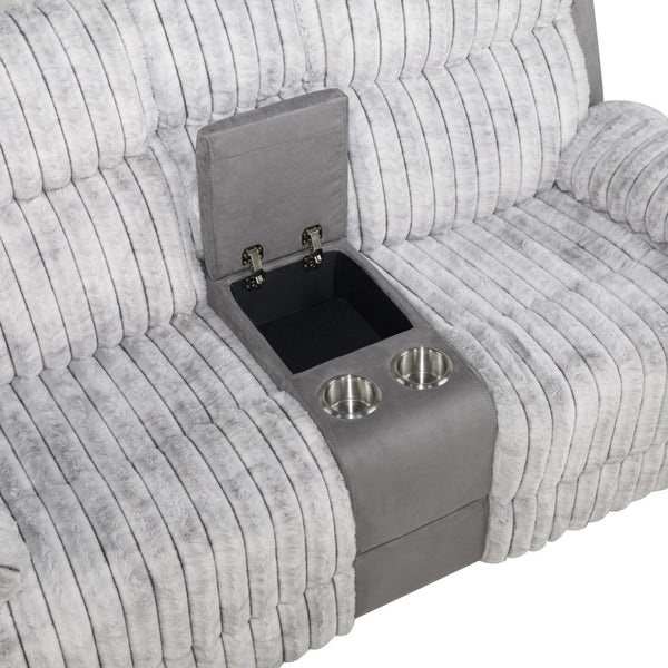 English Elm Plush Manual Reclining Loveseat Teddy Fabric Faux Leather with Led Base Lighting B078P537198