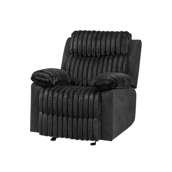 English Elm Plush Glider Recliner Chair with Led Accent Belt Teddy Fabric Contemporary Lounge Black B078P537259