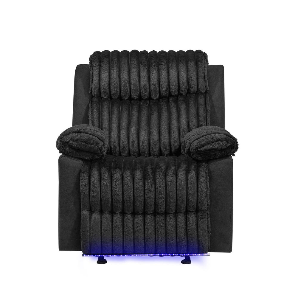 English Elm Plush Glider Recliner Chair with Led Accent Belt Teddy Fabric Contemporary Lounge Black B078P537259